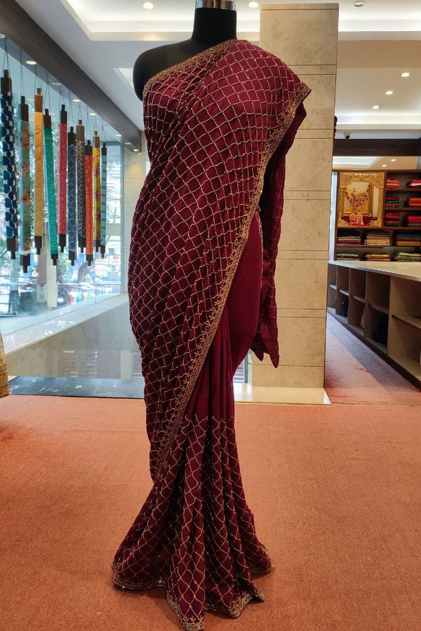 Chinon Saree In Magenta Color