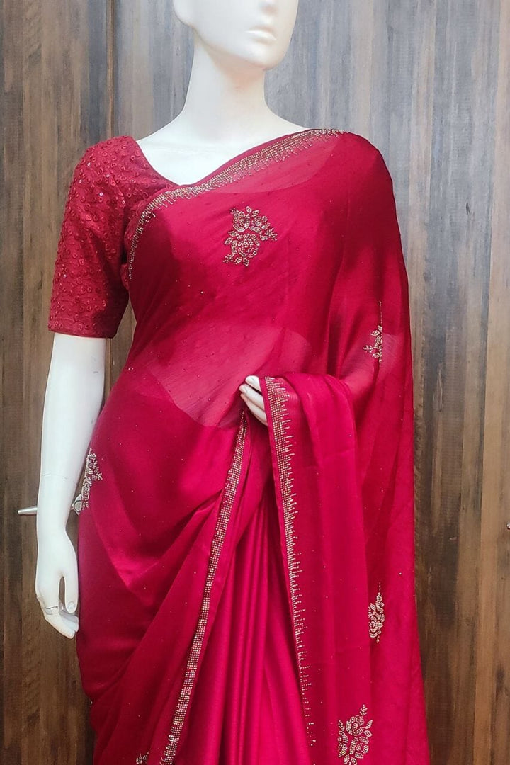 Chinon Saree In Maroon 