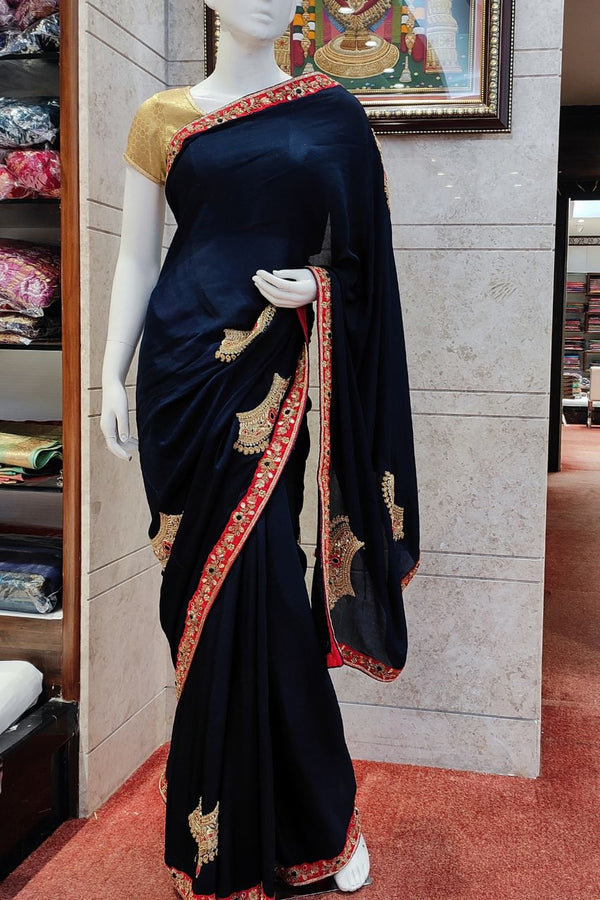 Chinon Saree In Navy Blue Color