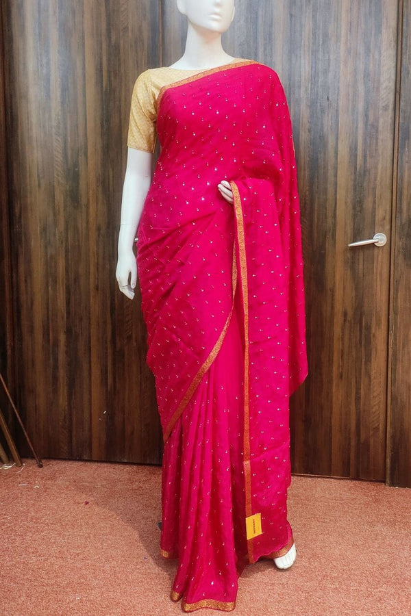 Chinon Saree With Mirror Work All-Over