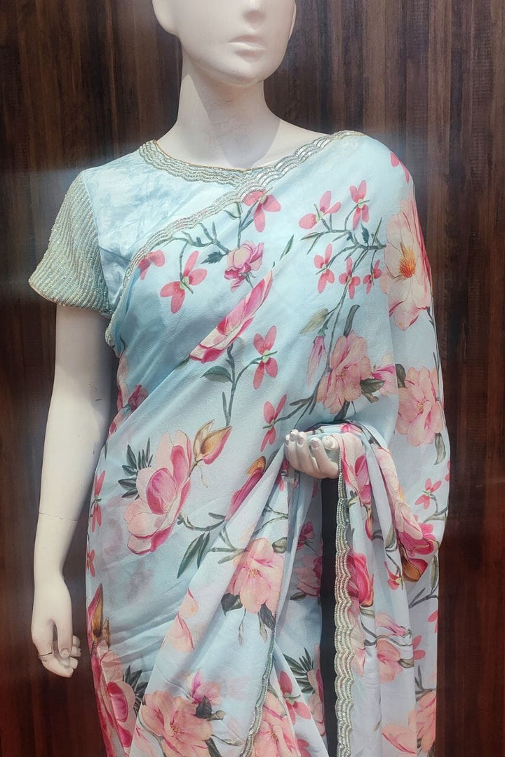 Chiffon Saree With Ready-Made Blouse