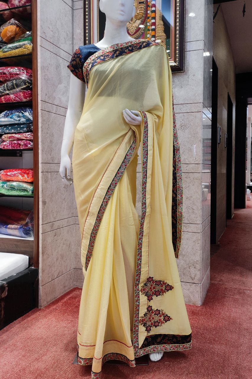 Chinon Saree With Ready-Made Designer Blouse
