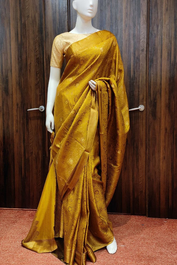Crepe Khaddi Saree In Mustard Color