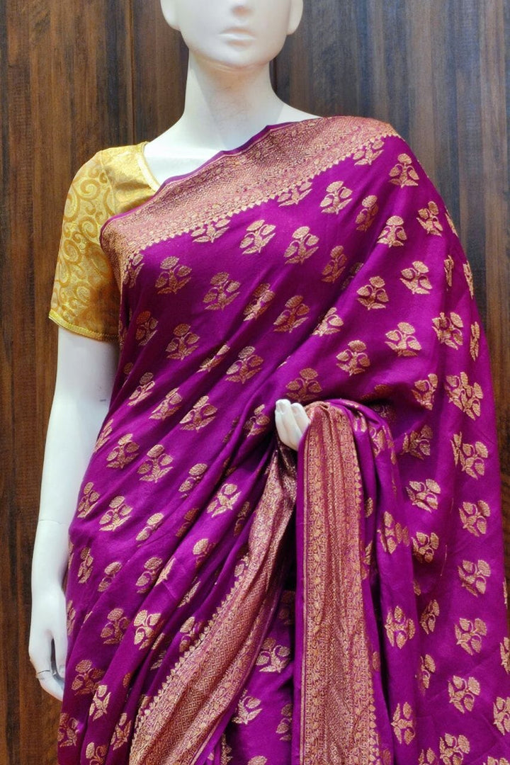 Crepe Silk Saree In Purple Color