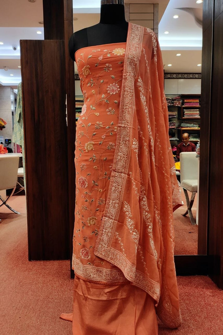 Crepe Silk Suit Piece With Floral Embroidery
