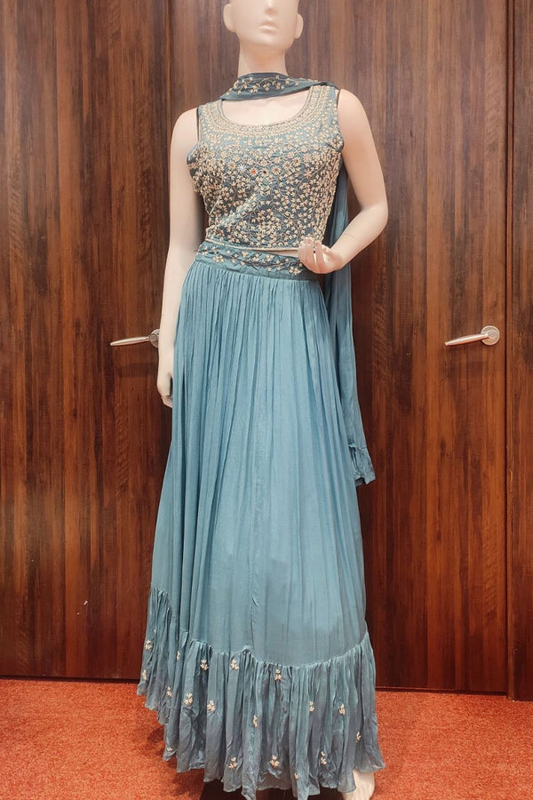 Crop-Top Lehenga Set With Pearl Embroidered Yoke