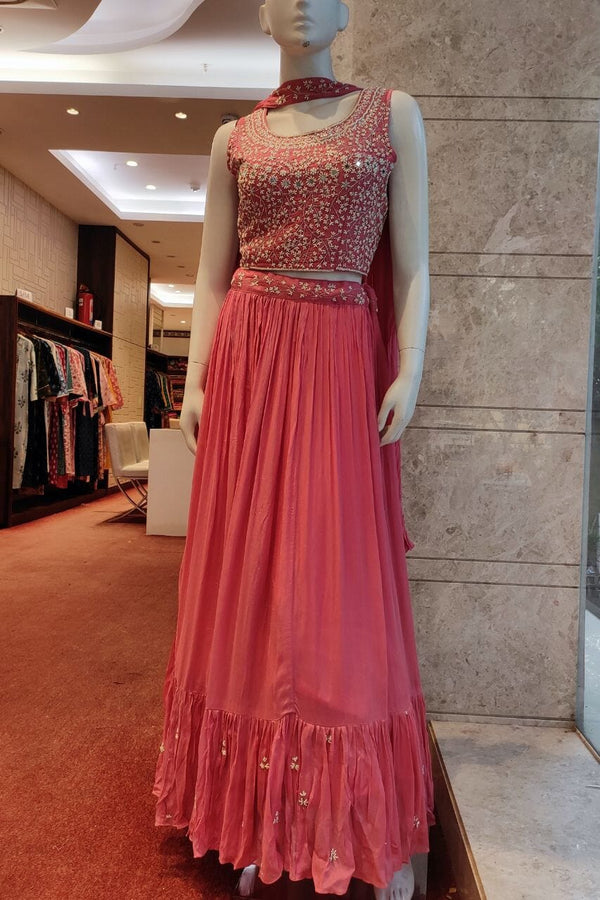 Crop-Top Lehenga Set in Peach Color