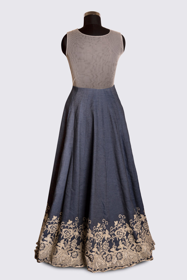 Denim Gown In Grey And White Colour - Sundari