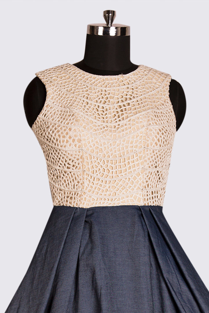 Denim Gown In Grey And White Colour - Sundari