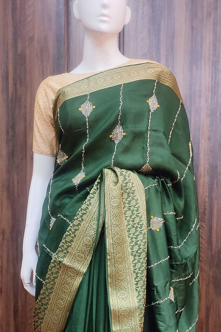 Dola Silk Saree In Dark Green 