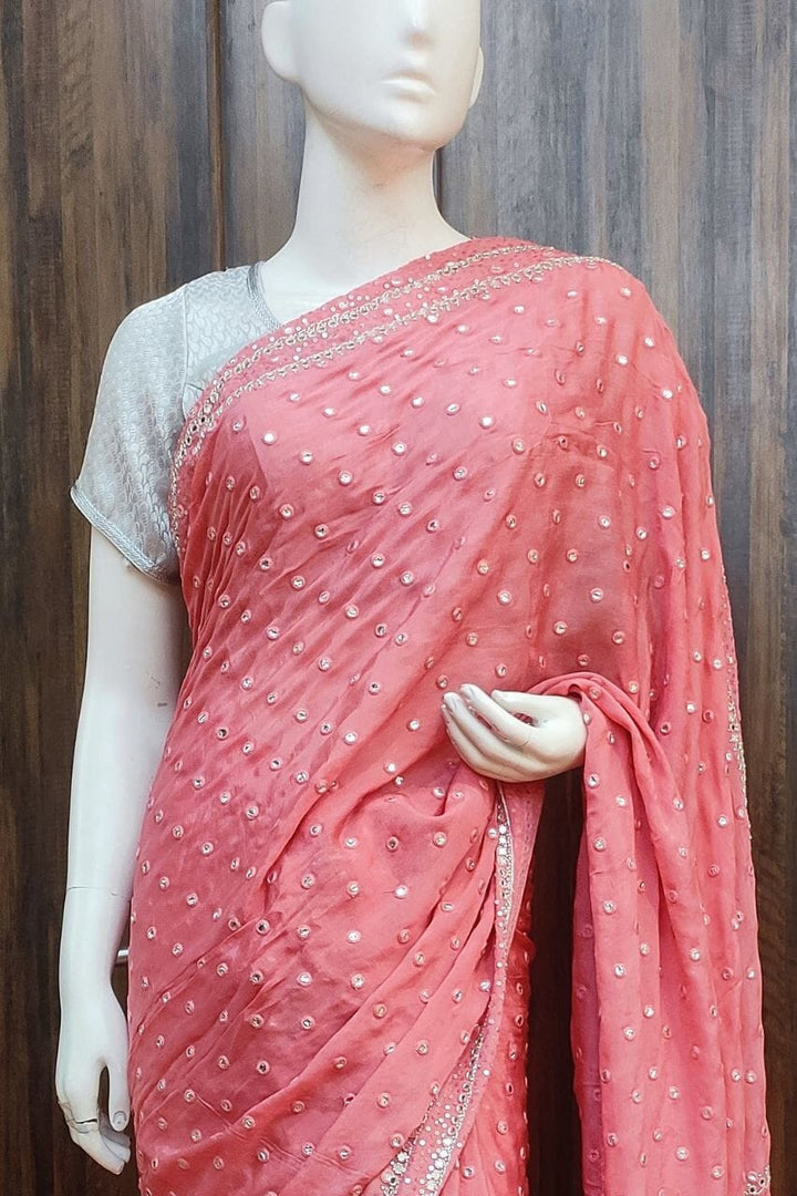 Dola Silk Saree With Mirror Work 