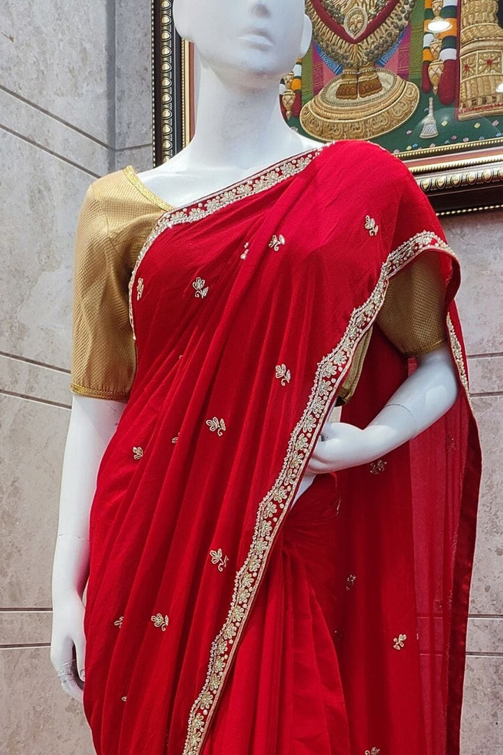 Embroidered Red Saree 