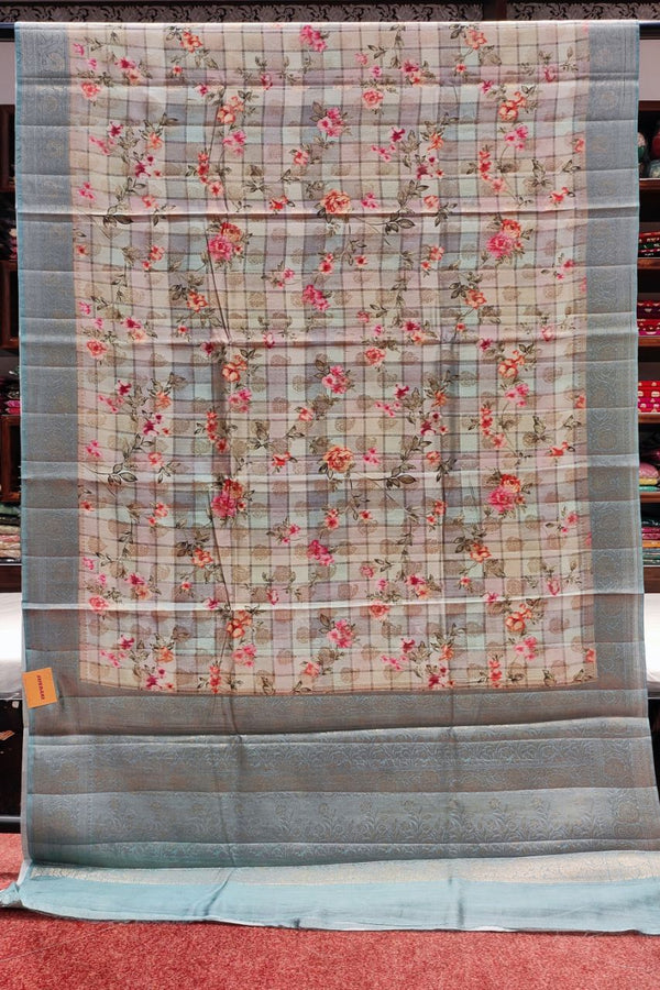Floral Printed Saree In Chiniya Silk