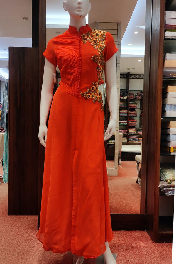 Georgette Gown In Orange Color