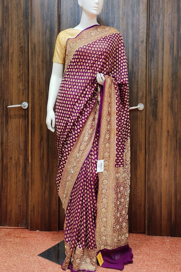 Georgette Khaddi Saree With Zardosi Work
