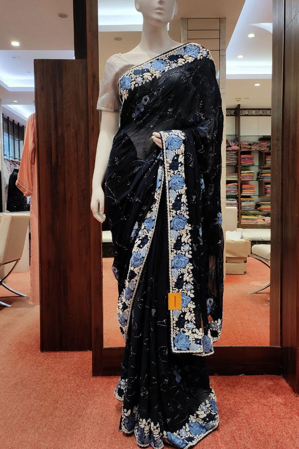 Georgette Saree In Navy-Blue Color