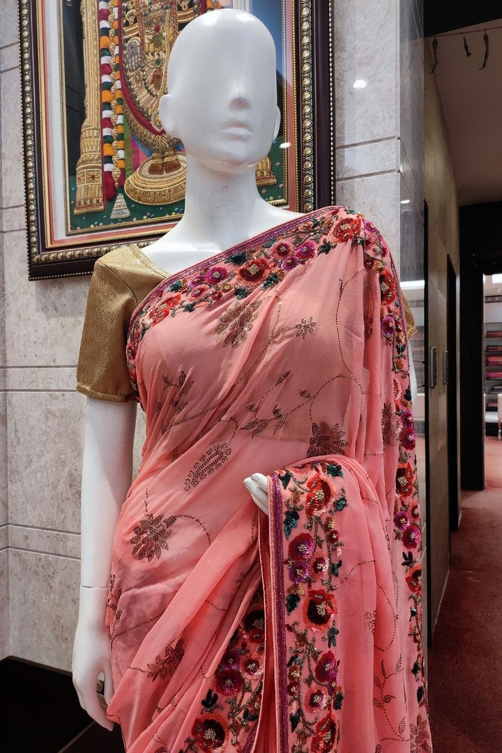 Georgette Saree In Peach Colour 