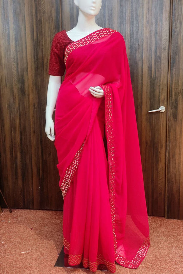 Georgette Saree In Rani Color
