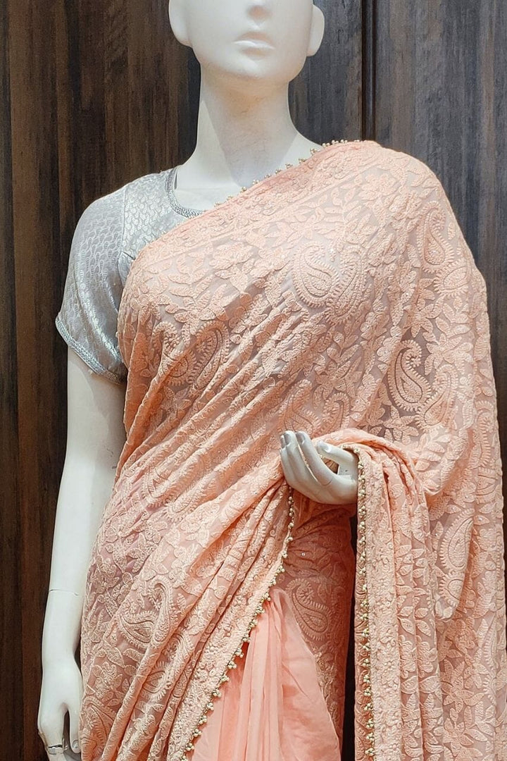 Georgette Saree With Chikankari Work