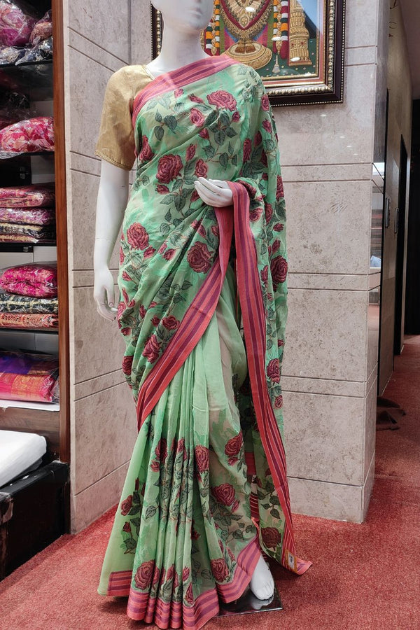 Georgette Saree With Cross-Stitch Embroidery