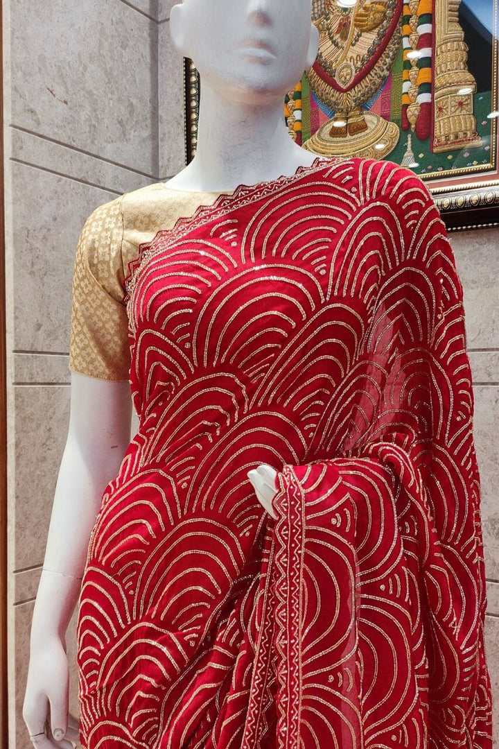 Georgette Saree With Cutdana Work 