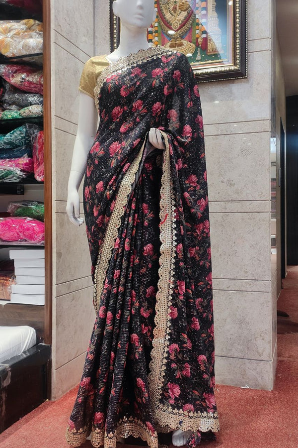 Georgette Saree With Gota Patti Border