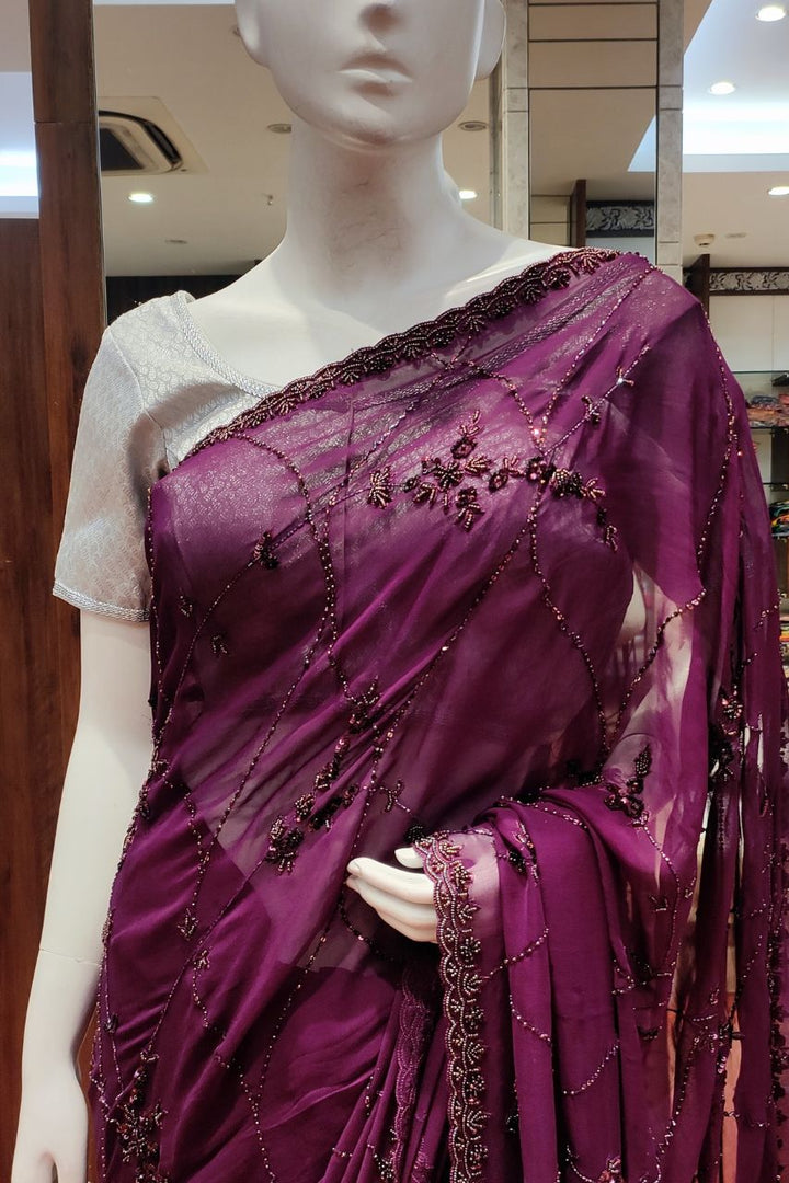 Georgette Saree With Pearl Embroidered 