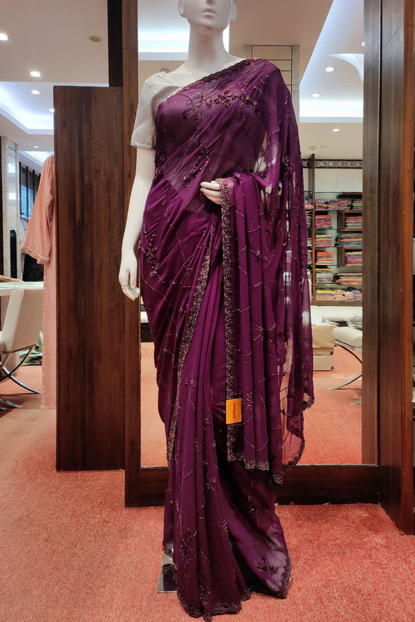 Georgette Saree With Pearl Embroidered Work