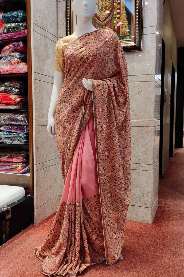 Georgette Saree With Multicolor Silk Thread Woven
