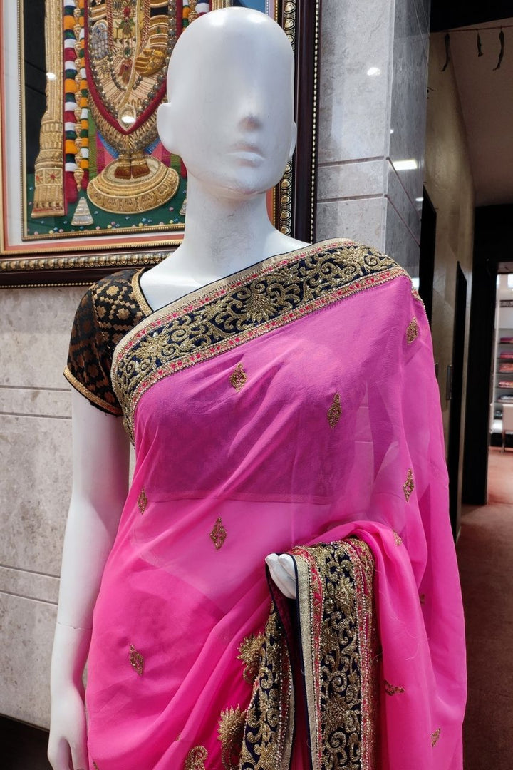 Georgette Saree With Zardosi Embroidery 