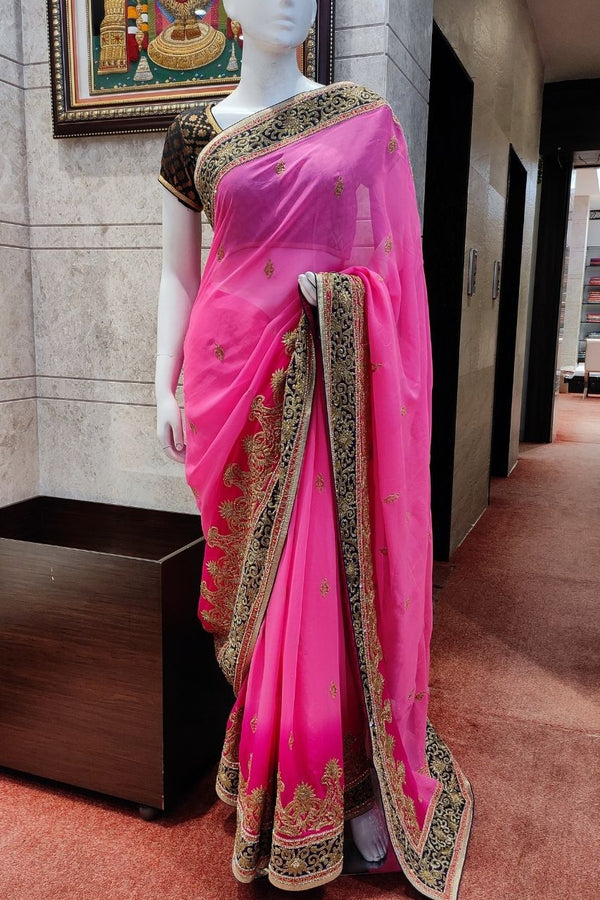 Georgette Saree With Zardosi Embroidery In Pink Colour