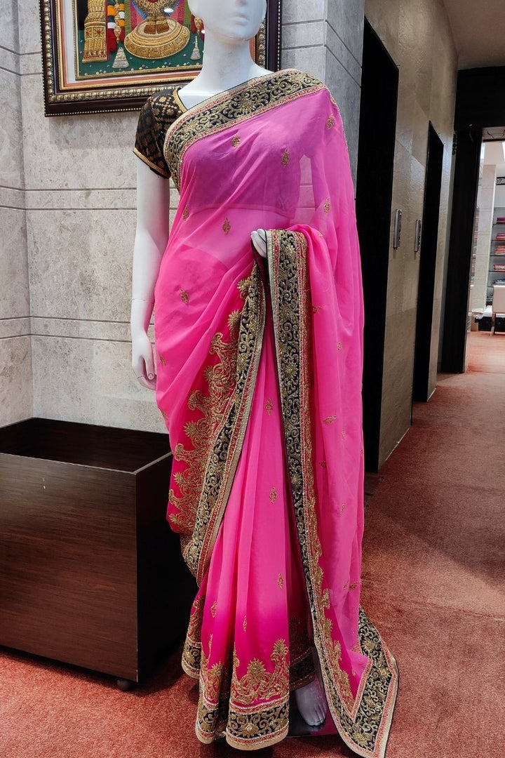 Georgette Saree With Zardosi Embroidery In Pink Colour