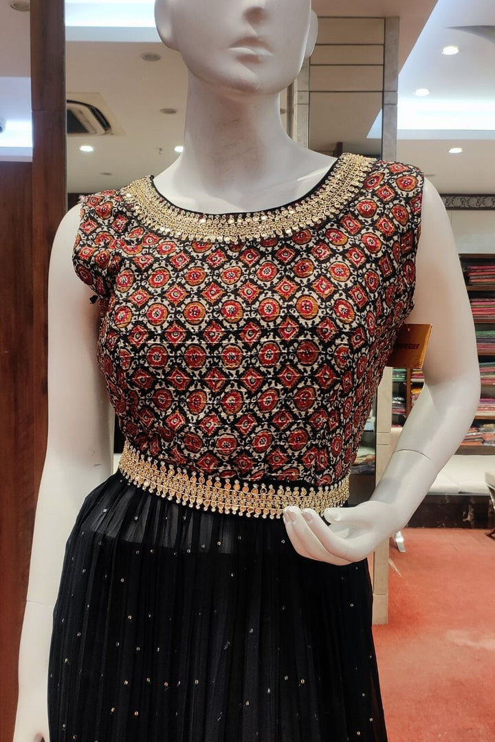 Georgette Sharara Suit In Black Color
