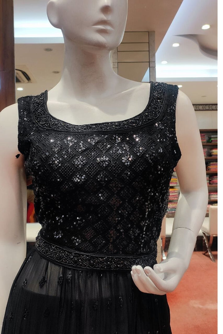 Georgette Sharara Suit Set In Black Color