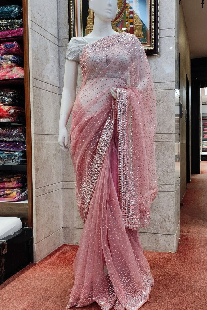 Glass Tissue Saree For Party Wear