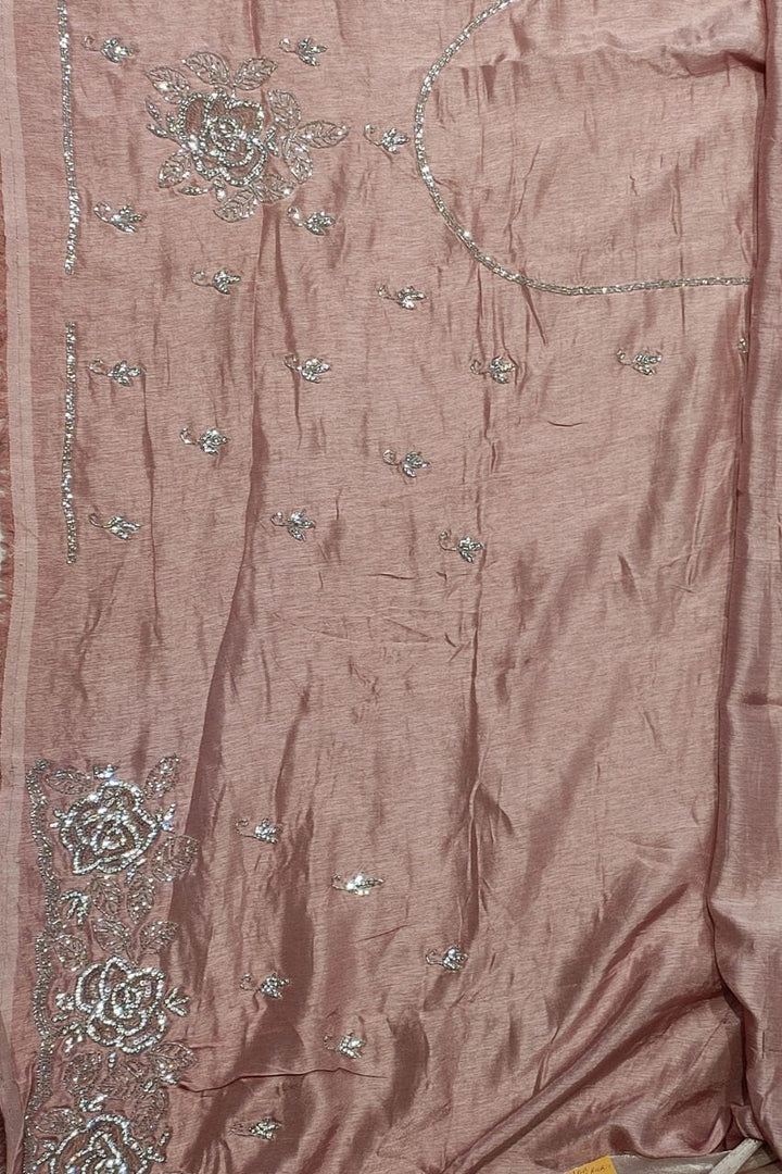 Glass Tissue Saree With Stone Work 