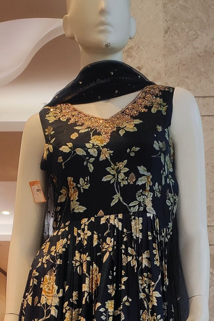 Silk Gown In Dark Blue 