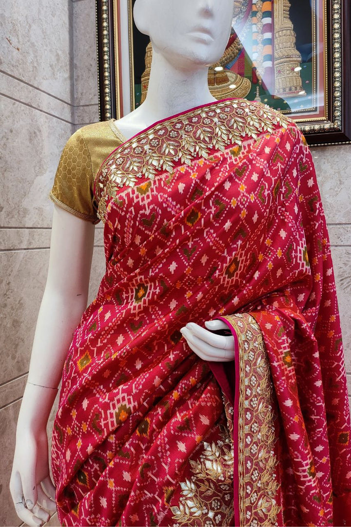 Ikkat Patola Silk Saree With Gota Patti 