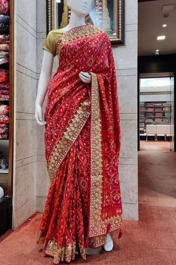 Ikkat Patola Silk Saree With Gota Patti Border