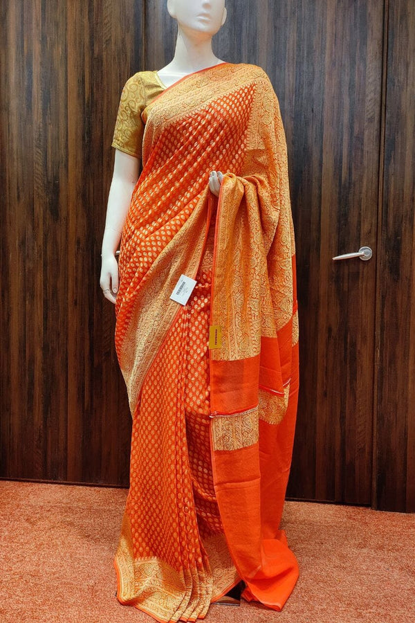 Khaddi Georgette Saree In Peach Color