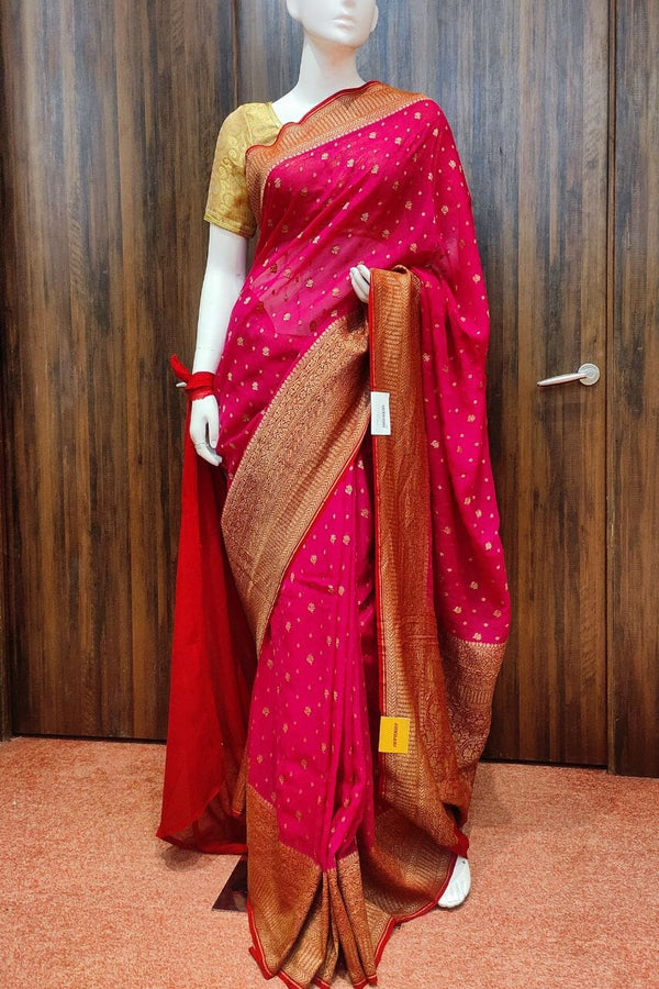  Khaddi Georgette Saree In Rani Color