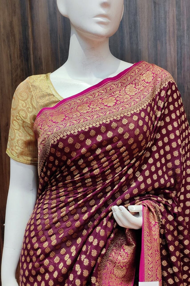  Khaddi Georgette Saree In Wine Color