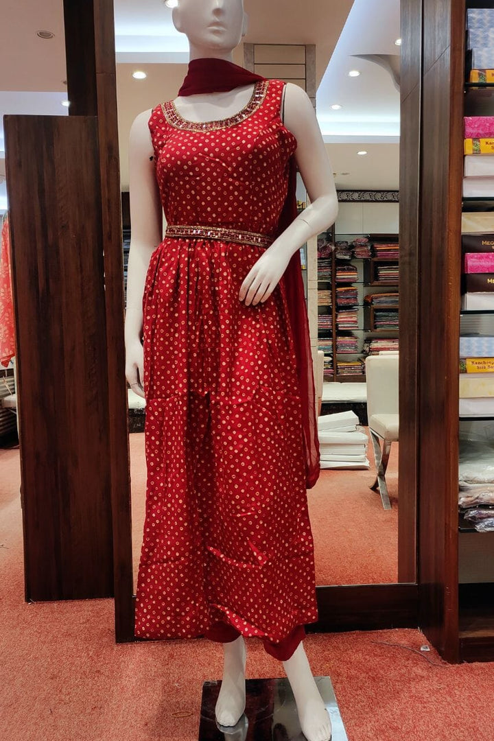 Kurti Pant Set With Bandhni Printed