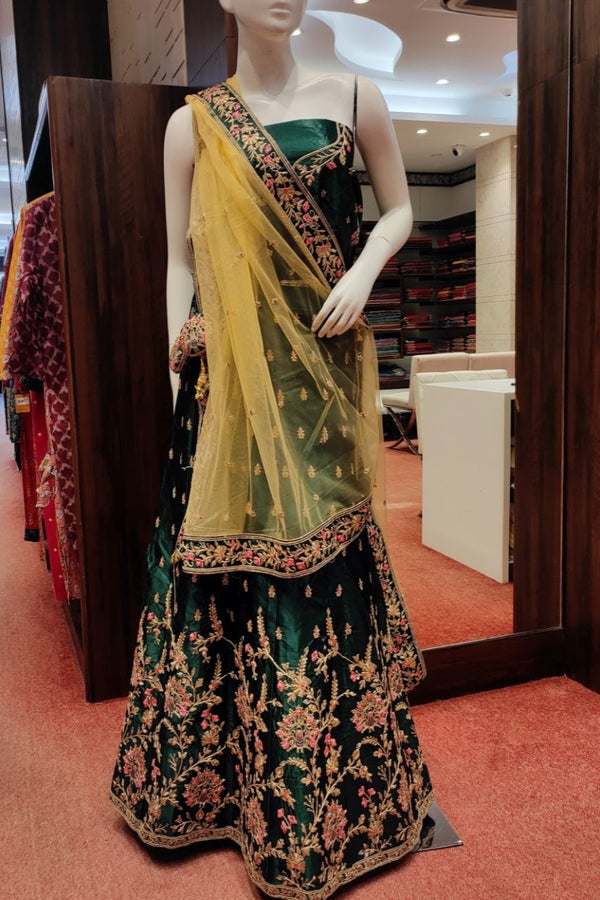 Lehenga Choli In Satin Fabric With Golden Thread Embroidered