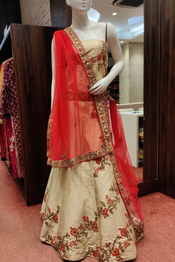 Lehenga Choli With Hand Work Embroidery In Raw Silk