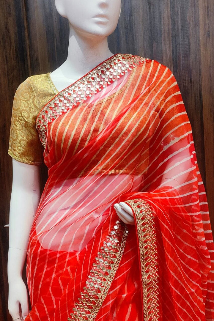 Leheriya Printed Organza Saree 