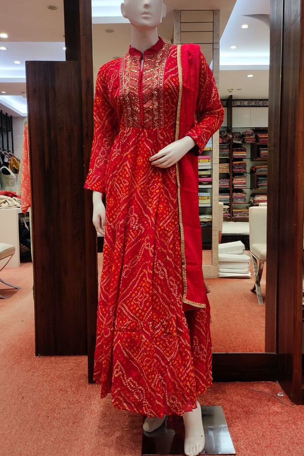 Long Dress In Bandhni Printed