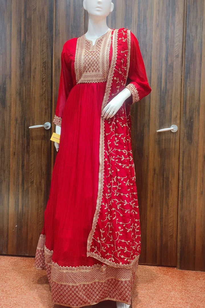 Long Dress In Rani Color With Dupatta