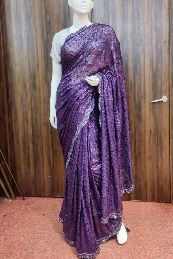 Lycra Saree With Sequins Work