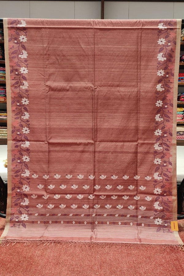 Matka Handloom Silk Saree With Floral Woven Border